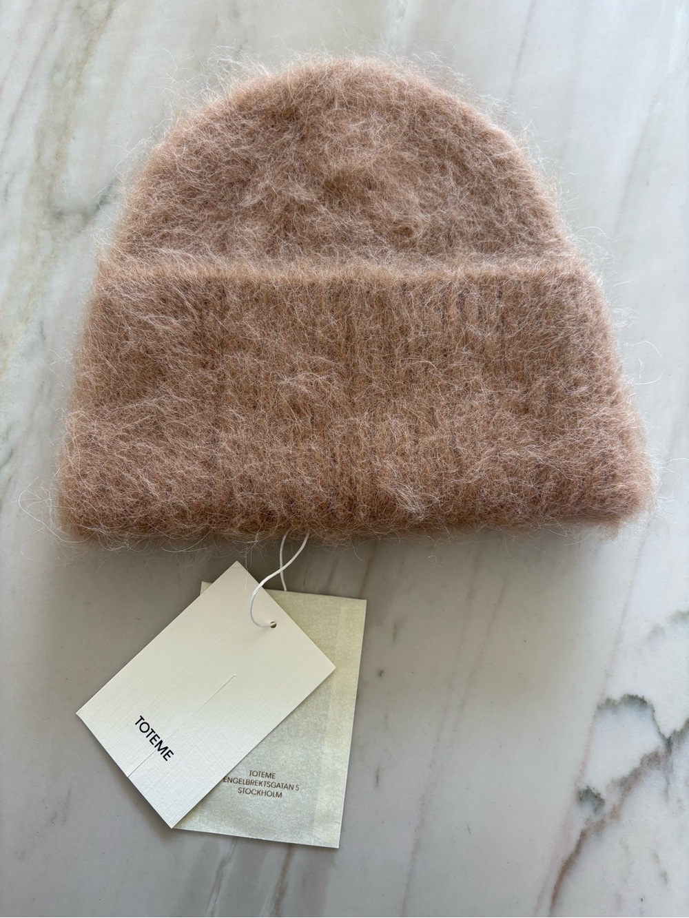 Toteme Rose Tan Fuzzy Folded Cuff Beanie